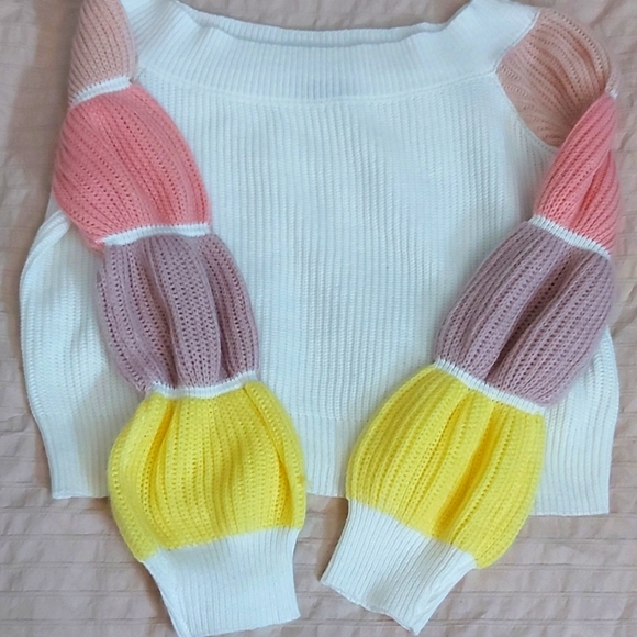 SHEIN Multi colored bubble sleeved Sweater - Picture 1 of 5